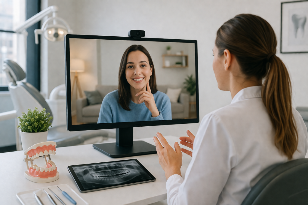 Zahnärztin und Patientin - Videosprechstunde