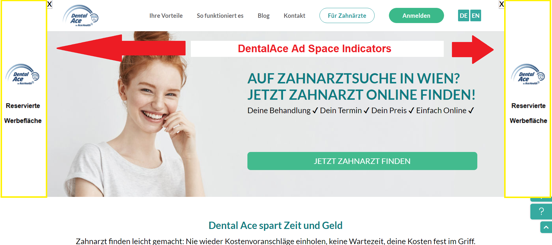 DentalAce ad space placement overview and indicators