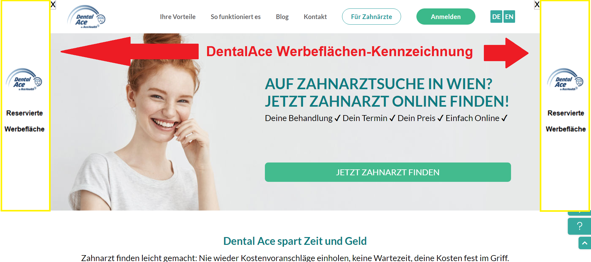 Webeflächenübersicht bei DentalAce