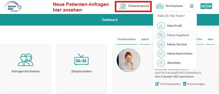 Und so gehts los: Ins Zahnarzt-Profil loggen und das Patientenportal aufmachen.