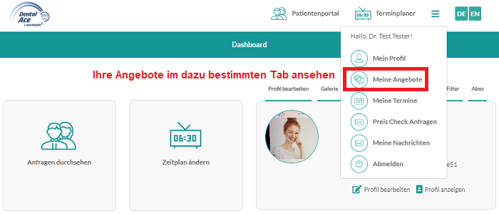 Aktive Angebote in Ihrem DentalAce Profil einfach ansehen.