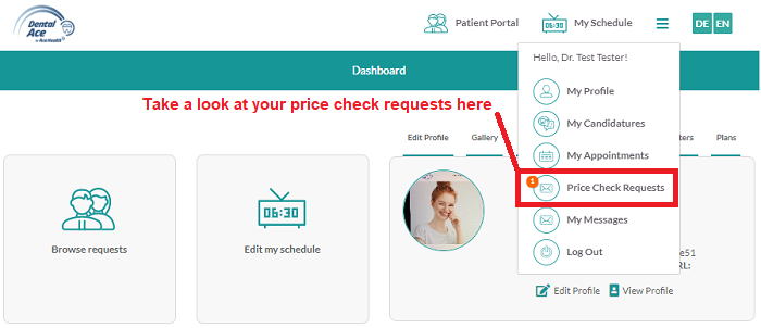 Review price check requests in the appropriate tab in your DentalAce profile.