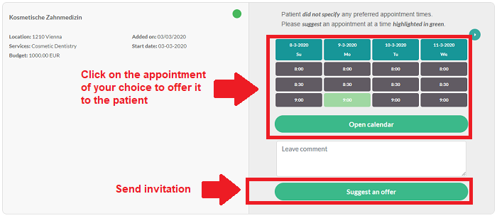 Review active patient requests in the list and send invitations.
