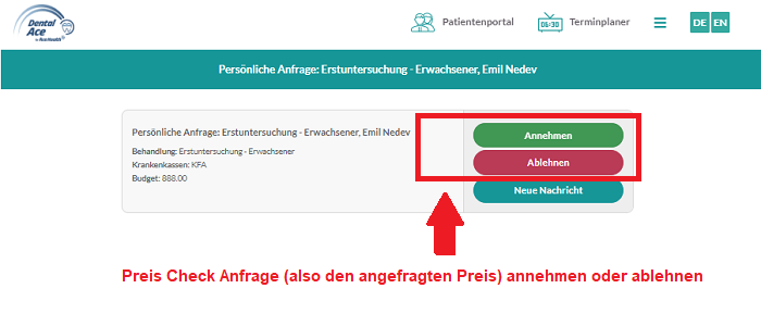 Preis Check Anfrage einfach auf Knopfdruck annehmen oder ablehnen.