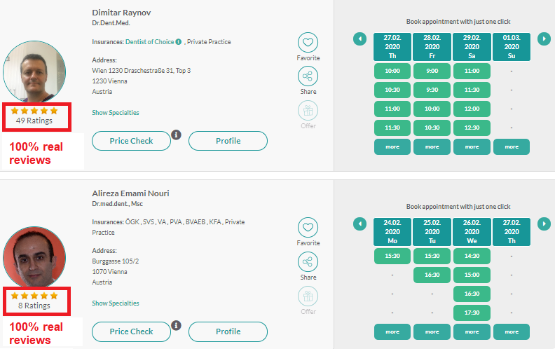 Our authentic ratings are clearly visible in every dentist profile