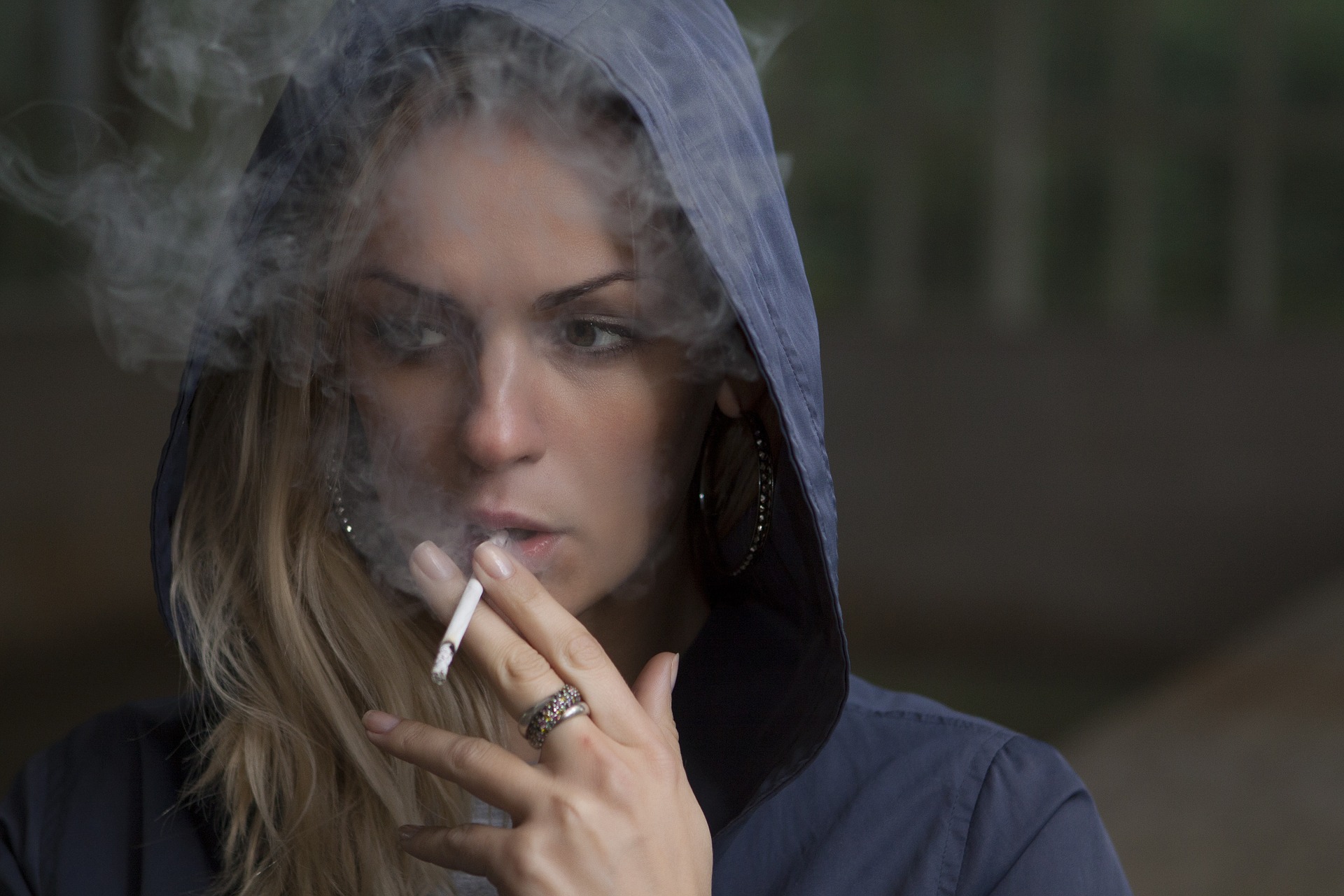 Young woman smoking a cigarette